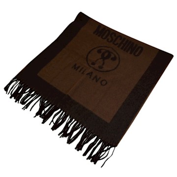 MOSCHINO 品牌大LOGO羊毛長圍巾(深咖)