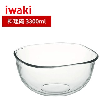 日本iwaki 耐熱玻璃微波烤箱調理碗 3.3L