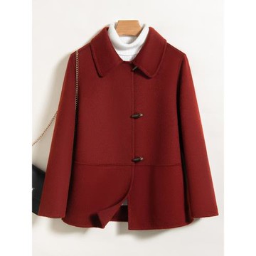 (免運)雙面呢大衣女短款小個子2025年秋冬新款羊毛零羊絨媽媽裝毛呢外套