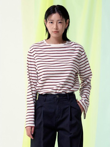 MultiStripe Long Sleeve Cotton T-Shirt [Beige] (KE5140M050)