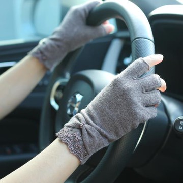 春秋薄款漏指頭半指騎車開車防滑五指棉手套女薄韓版冬季保暖露指