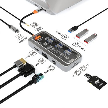 HADER 10合1 Type-C 多功能HUB透明轉接器 Mac筆電轉接頭 USB3.0集線器 HDMI轉接線