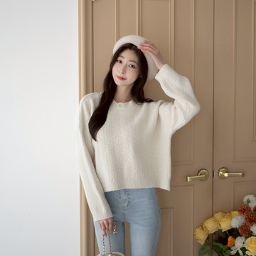 圓領交叉織紋微短版針織毛衣 JJ2556-591【現貨】