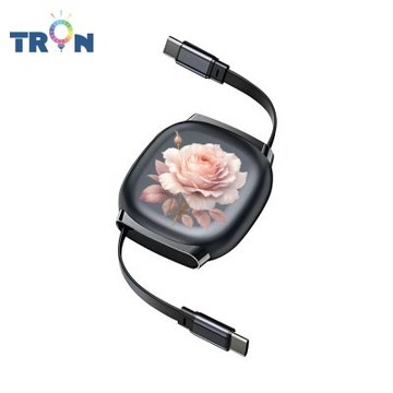 TRON 100W Type-C 伸縮快充線 1M 鈦黑色 植物花卉-1 4檔長度調整 可充筆電 適用i15以上手機 平板