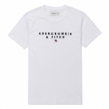 Abercrombie & Fitch 麋鹿 A&F 熱銷刺繡文字麋鹿圖案短袖T恤-白色