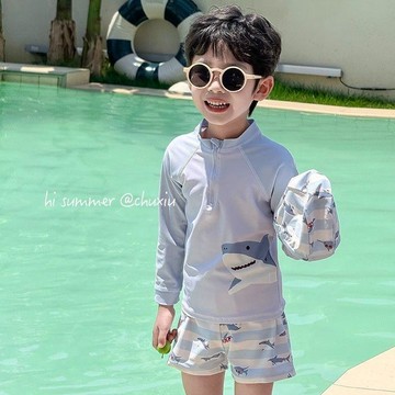 【2025夏季新款】男童泳衣分體 中小童防曬速乾 海邊寶寶長袖游泳衣套裝 男童泳裝 兒童泳衣 分體泳衣 防曬泳衣 速乾泳