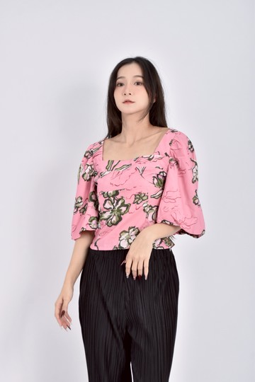 (S) 【艾玲私服】cardiac flow滿版印花粉色短袖上衣