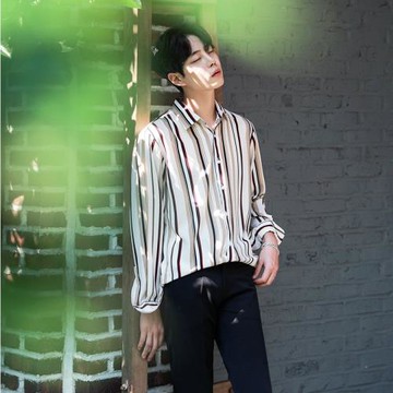 長袖條紋襯衫男韓系潮流寬松痞帥設計感高級帥氣休閑百搭襯衣