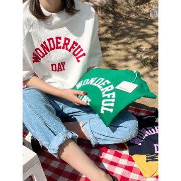 休閑減齡寬松純棉半袖2026春裝新款韓版百搭五分袖印花短袖T恤女