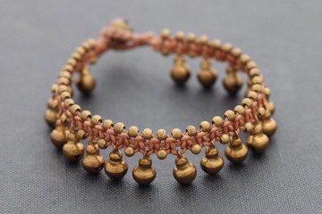 駱駝棉線與黃銅貝爾下降吉普賽風格手鐲