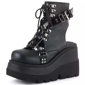 暗黑哥特式涼鞋女大碼涼靴厚底女鞋gothic women wedge sandals