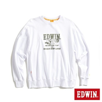 EDWIN 男裝 橘標 摔角手E君摔角技寬版厚長袖T恤-白色
