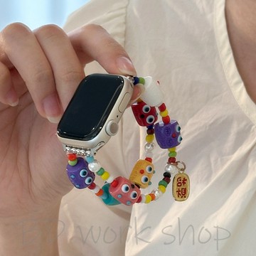 公仔小怪獸 手鏈式串珠錶帶 適用 Apple Watch 11 錶帶 s10 9 8 7 6 SE蘋果手錶錶帶 蘋果錶帶