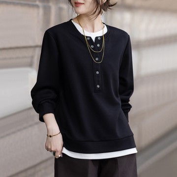 ＊ORead＊韓版休閒假兩件拼色衛衣上衣(黑色S~4XL)