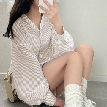 日本 GRL - 可愛後綁帶翻領長袖襯衫-優雅杏 (F)