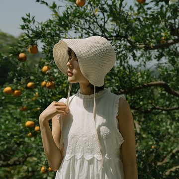 質感鏤空設計綁帶編織帽 三色售