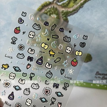 💗台灣出貨💗手繪塗鴉超萌小動物可愛卡通指甲美甲貼紙童趣短甲貓狗兔diyccd