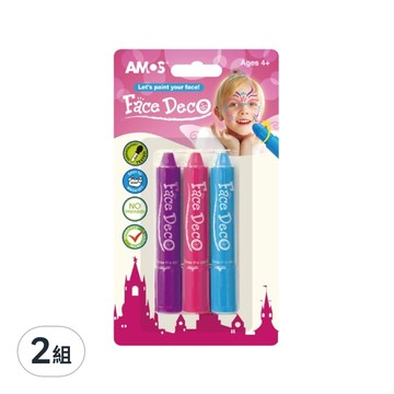 AMOS 阿摩司 人體彩繪蠟筆-粉色系 易於清洗 不含對羥基苯甲酸酯 經皮膚科醫生測試  3色  2組