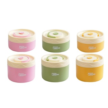MUAN 可微波爐加熱陶瓷內膽飯盒2入組(300ml+450ml+保溫袋/學生上班族便當盒/餐具/午餐盒)