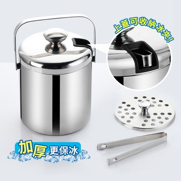 『雙層加厚』不鏽鋼冰桶 【C066】 附冰塊夾 手提冰桶 冰塊桶 冰桶 不鏽鋼冰桶 冰酒桶 保冰桶 保溫桶 露營冰桶 雙層冰桶 夏天用品 餐廚用品 酒類用品
