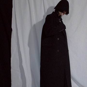 客製 羊毛呢 直筒雙排扣長款大衣外套 黑色