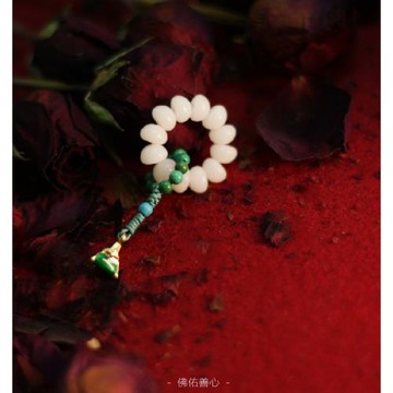 【佛佑善心】粽子綠松石跑環白玉菩提根小手捻指尖文玩原創設計