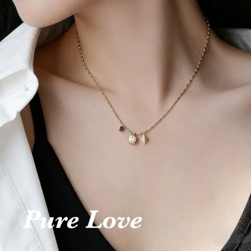 Pure Love樂芙 / 正韓 鈦鋼【316L醫療鋼】G0114貝殼珍珠菱形鎖骨鏈 短項鏈 / 金