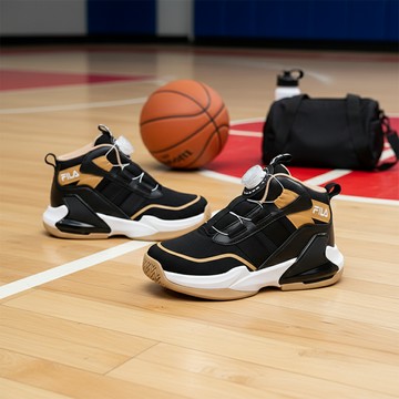 FILA KIDS 大童免綁鞋帶旋鈕籃球運動鞋-卡其 3-B401A-081