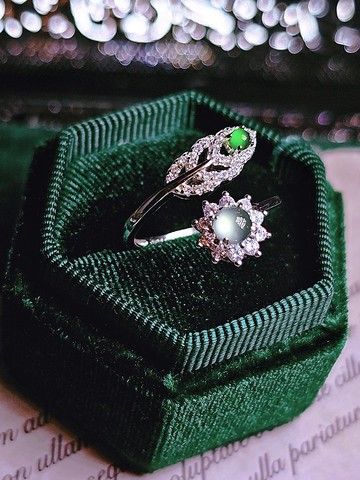 |時尚開口戒|A貨翡翠高冰玻藍剛蛋面4.3mm純銀鍍18k雙蛋戒指