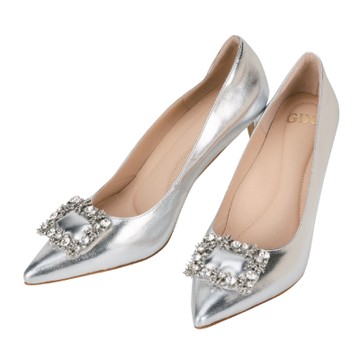 【GDC】尖頭宴會款水鑽真皮高跟鞋(銀/黑)(冬拍一DM商品)