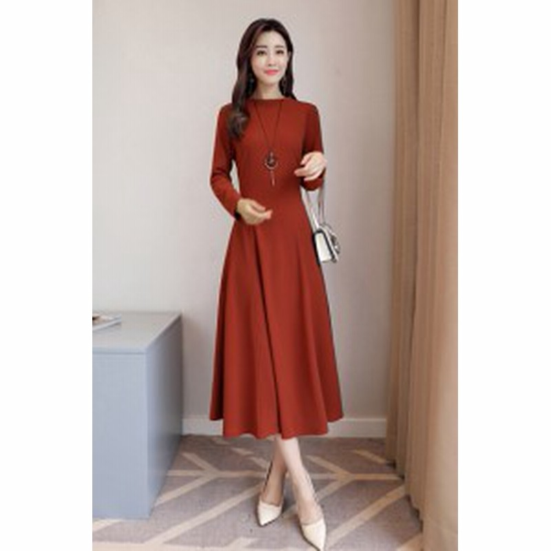 レトロ ワンピース 膝下 ロング 長袖 A ライン クルー ネック 0954 通販 Lineポイント最大8 0 Get Lineショッピング