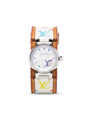 Louis Vuitton - 2010 pre-owned Tambour 24mm - women - stainless steel/PVC - One Size - White