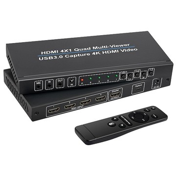 易控王 HDMI 4x1畫面分割器+USB3.0影像擷取一體機 4畫面分割 遠端遙控 (40-223-03)