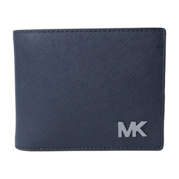 MICHAEL KORS-金屬MK字母防刮皮革附卡夾短夾(海軍藍)