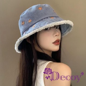 Decoy 清新太陽花 牛仔刺繡抽鬚遮陽漁夫帽 藍