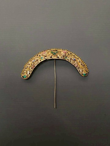 老鎏金花卉鏤空髮簪– 古董髮飾 / 祈福護符 / 帽花 - 純古董