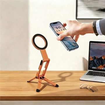 鋁合金磁吸手機支架 多功能旋轉可折疊登山扣支架拍照直播便攜自