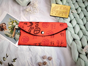 單層紅包袋-薄棉布喜慶福字布紅包袋-存摺袋-手作布紅包袋-萬用袋