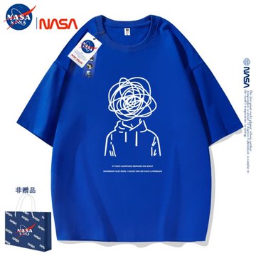 NASA聯名克萊因藍短袖T恤男女同款夏季新款潮牌潮流時尚情侶半袖