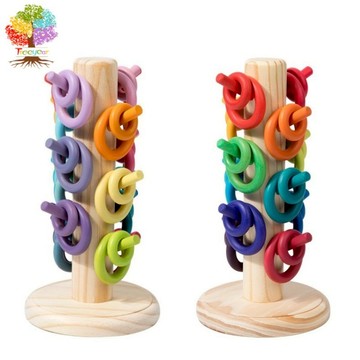 【樹年】木質早教益智幼兒童玩具創意彩色套圈彩虹樹親子互動動手動腦玩具