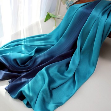 手繪漸變色絲巾仿真絲手感緞面圍巾女士春秋冬季氣質披肩薄款漸變1入