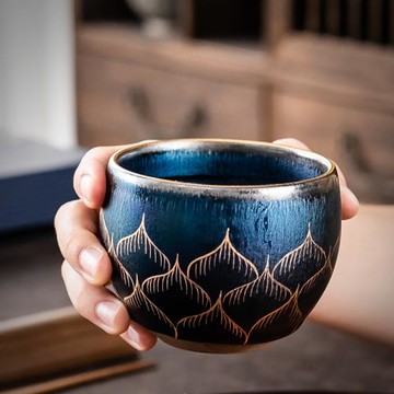 舊望格手作彩金油滴建盞杯高端送禮主人杯功夫茶具品茗杯天目單杯