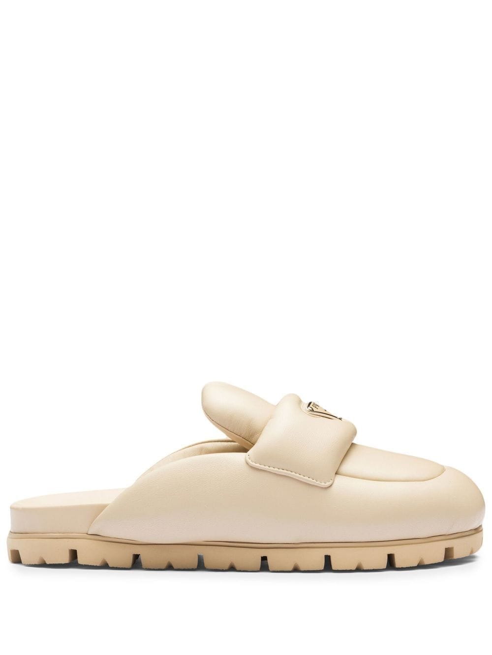 Prada - triangle-logo padded slippers - women - Leather/Nappa Leather/Rubber - 37 - Neutrals