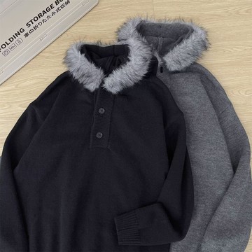 蝙蝠袖貂絨毛衣外套男秋冬季新款帶帽針織寬鬆連帽加厚上衣男