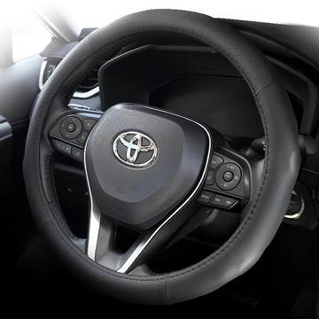 POWER 頂級時尚皮革方向盤套 PW-28  時尚黑  L (41~43cm)