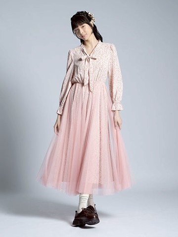 下擺網紗綁帶碎花洋裝(0S000006400) - earth music&ecology