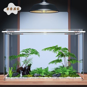 透明仿玻璃鱼缸小型家用办公室金鱼乌龟方形亚克力水缸桌面收纳盒pm6101