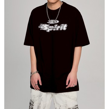 【K-2】ACTHEM SPIRIT 火焰刺繡 特殊車線 落肩 寬鬆短T 短袖上衣 立體貼布 刺繡 火焰【J378】