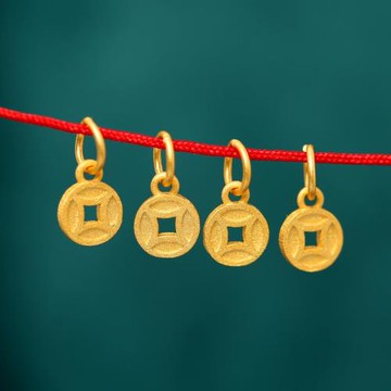 925純銀鍍金錢幣小吊墜DIY手鏈手串掛件飾品配件手編繩古法銀掛墜