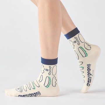 聯名Crazygogo_小麥農場 中筒襪 - 藍(F)